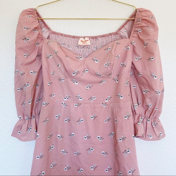 SHOWPO Pink Floral Sweetheart Mini Dress w/ Puffy Sleeves SZ 2 - Picture 3 of 4